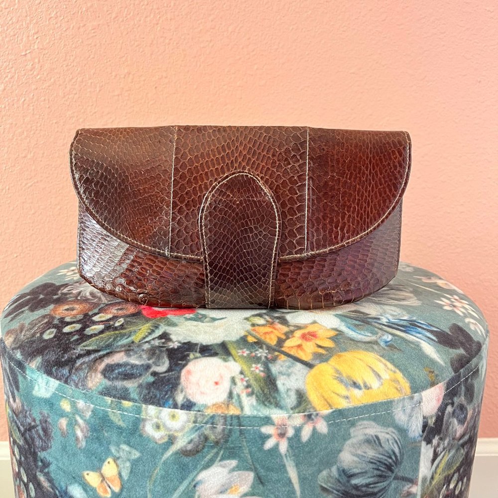 Vintage Faux Brown Snakeskin Clutch